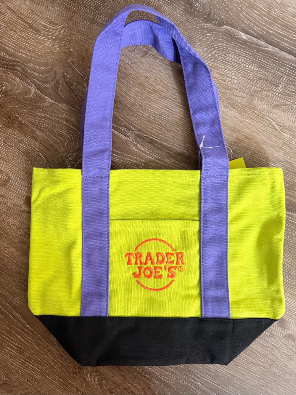 Trader Joe's Yellow Canvas Tote with Purple Straps